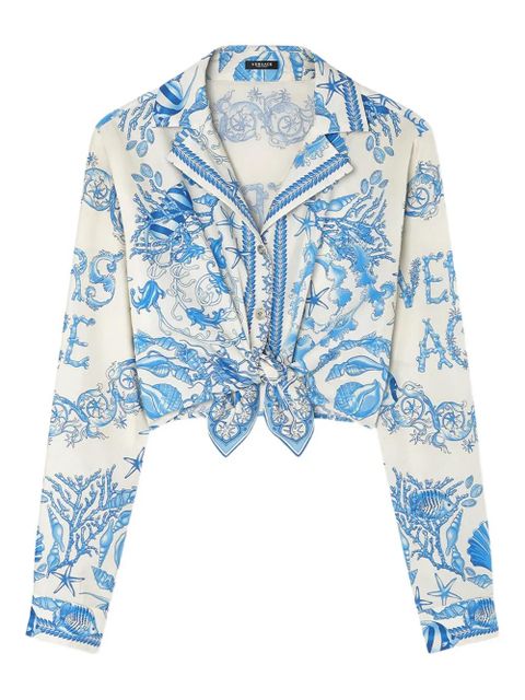 Versace Underwater Barocco knotted cropped shirt - Blue - zdjęcie produktu nr 1