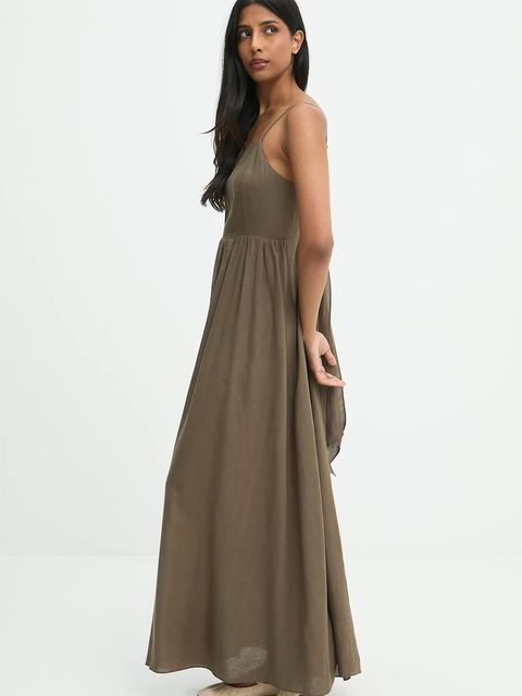 Answear.LAB sukienka z lnem kolor zielony maxi rozkloszowana - zdjęcie produktu nr 2