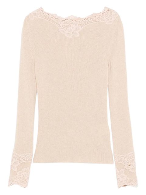 Valentino Garavani lace-trim ribbed top - Neutrals - zdjęcie produktu nr 1