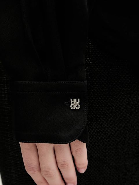 HUGO koszula damska kolor czarny regular z wiązanym dekoltem 50550779