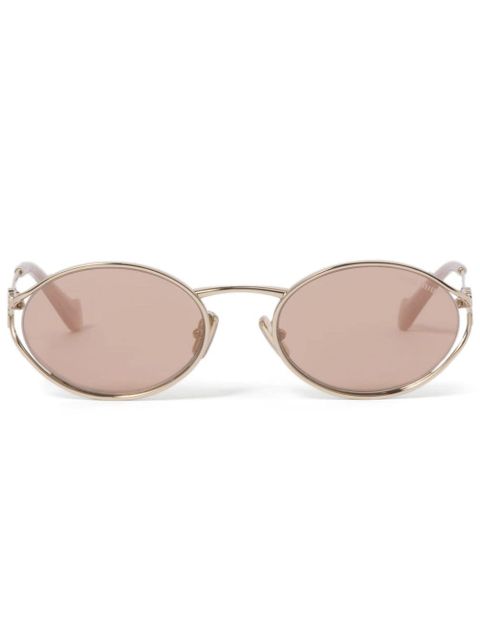 Miu Miu Eyewear Logo oval-frame sunglasses - Gold - zdjęcie produktu nr 1