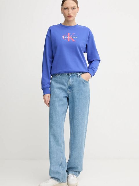 Calvin Klein Jeans bluza damska kolor niebieski z nadrukiem LV047B234G - zdjęcie produktu nr 2