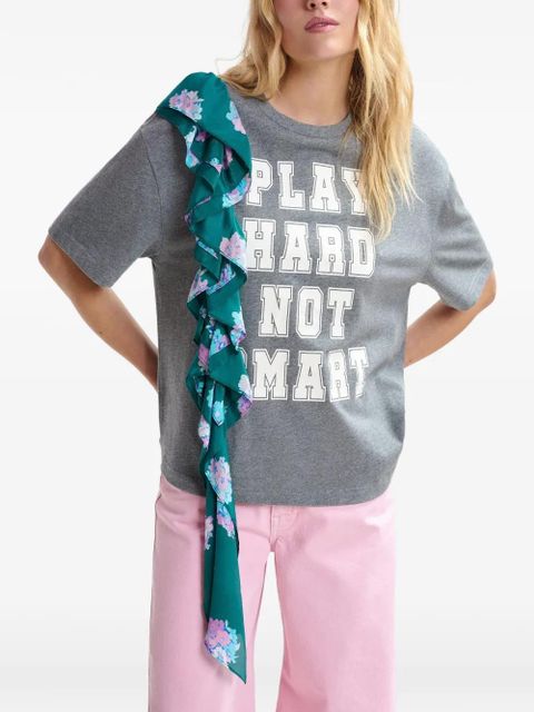 Essentiel Antwerp frill-detail graphic-print T-shirt - Grey