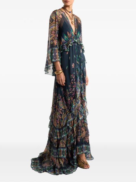ETRO paisley-print ruffled dress - Blue - zdjęcie produktu nr 2