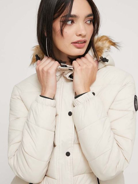 Superdry kurtka damska kolor beżowy zimowa