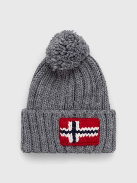 Napapijri czapka z domieszką wełny kolor szary z grubej dzianiny - zdjęcie produktu nr 1