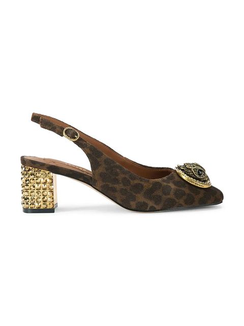 Kurt Geiger London czółenka zamszowe Chelsea Block Slingback kolor brązowy na słupku z odkrytą piętą 3415035289 - zdjęcie produktu nr 1