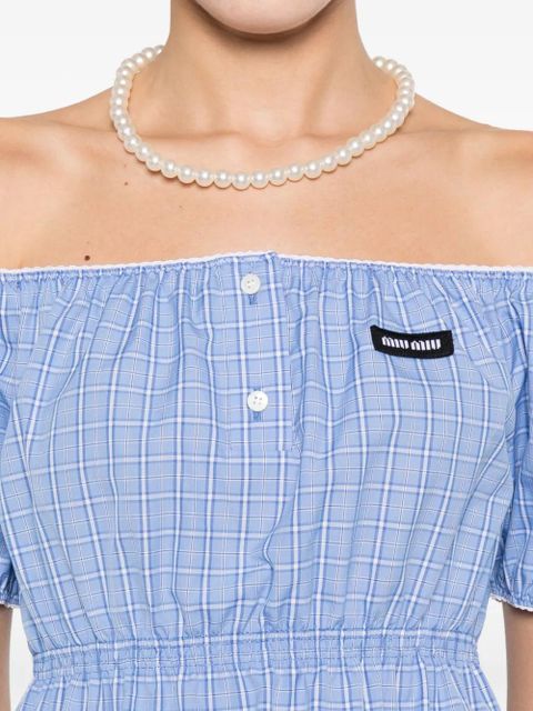 Miu Miu elastic-waist check-print dress - Blue