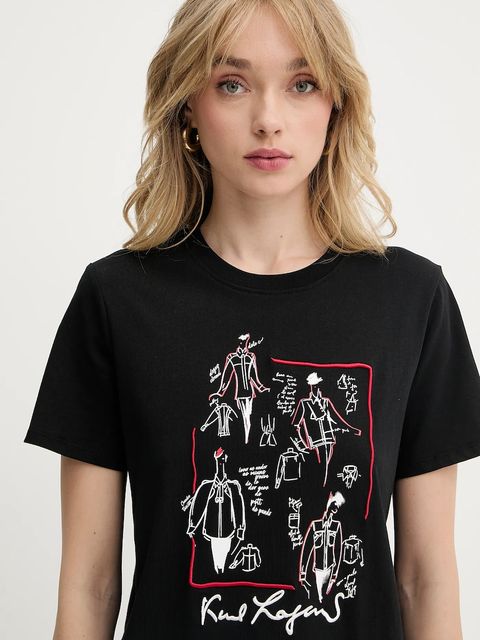Karl Lagerfeld t-shirt bawełniany damski kolor czarny A3W17099