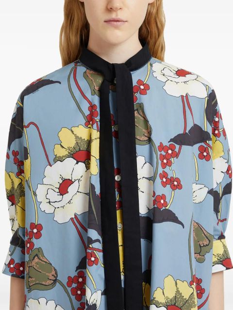 Marni neck-tie floral-print dress - Blue