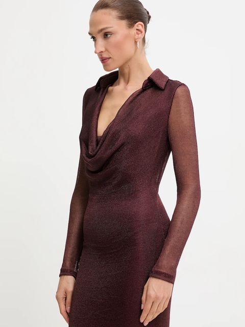 Bardot sukienka kolor bordowy maxi dopasowana 59613DB1