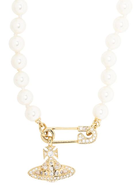Vivienne Westwood Orb safety-pin pearl necklace - Neutrals