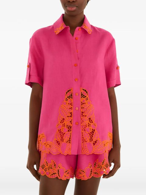 FARM Rio guipure-lace-trim short-sleeve shirt - Pink - zdjęcie produktu nr 1