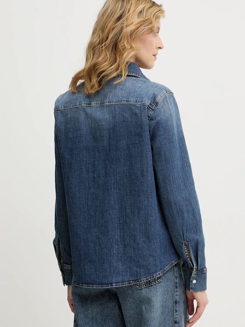 OUI koszula jeansowa damska kolor granatowy regular z kołnierzykiem klasycznym 96069