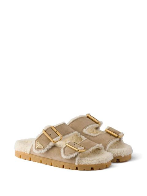 Prada shearling slides - Neutrals