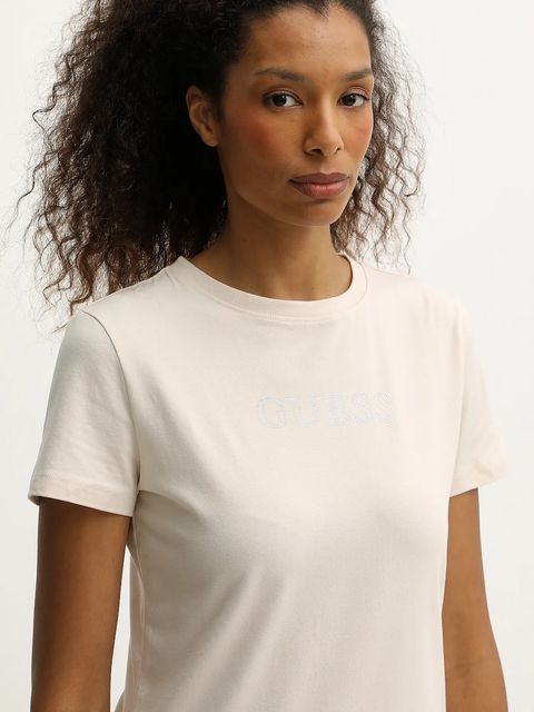 Guess t-shirt BRIANA damski kolor beżowy V3BI11 J1314