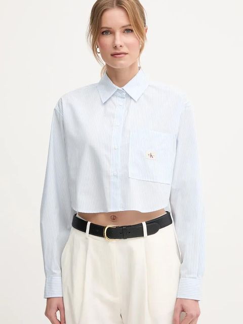 Calvin Klein Jeans koszula bawełniana damska kolor niebieski relaxed z kołnierzykiem klasycznym J20J225078 - zdjęcie produktu nr 1