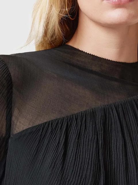 AllSaints sukienka z domieszką jedwabiu RIZO kolor czarny midi dopasowana W085DC