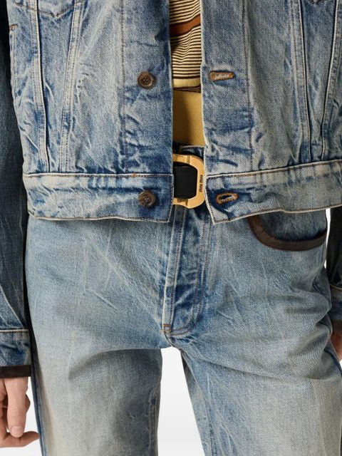 Miu Miu leather-collar denim jacket - Blue - zdjęcie produktu nr 2