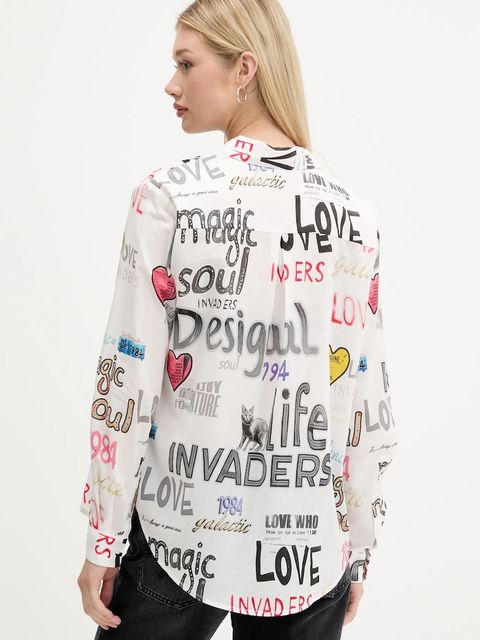 Desigual koszula bawełniana SOUL damska kolor szary relaxed z kołnierzykiem klasycznym 25WWCW10 - zdjęcie produktu nr 2