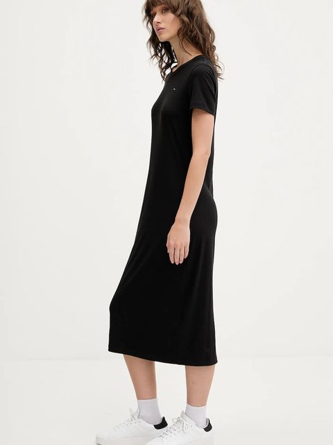 Tommy Jeans sukienka kolor czarny midi rozkloszowana DW0DW19721