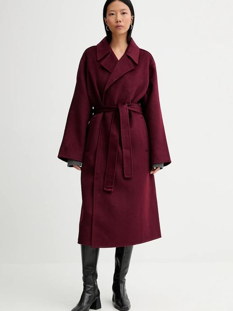 Calvin Klein płaszcz z dodatkiem wełny kolor bordowy LV040WL571 - zdjęcie produktu nr 1