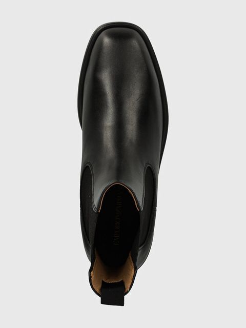 Emporio Armani botki skórzane kolor czarny na płaskim obcasie EW000425 AF11991 UC001