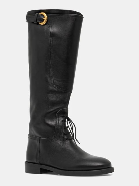 Weekend Max Mara kozaki skórzane Visby damskie kolor czarny na płaskim obcasie 2525796015600 - zdjęcie produktu nr 1