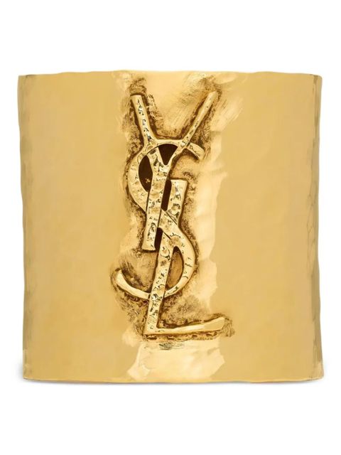 Saint Laurent Cassandre-logo hammered cuff bracelet - Metallic - zdjęcie produktu nr 1