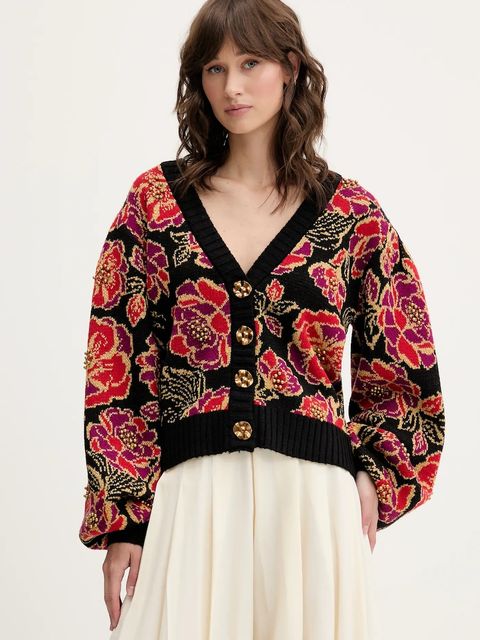 Farm Rio kardigan z domieszką wełny kolor czarny ciepły 328846 - zdjęcie produktu nr 1