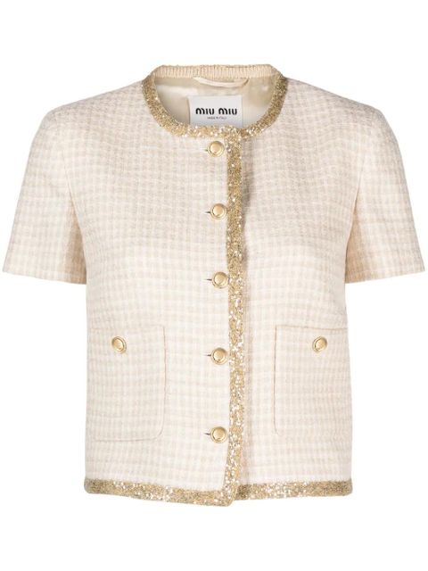 Miu Miu check-pattern tweed jacket - Neutrals - zdjęcie produktu nr 1
