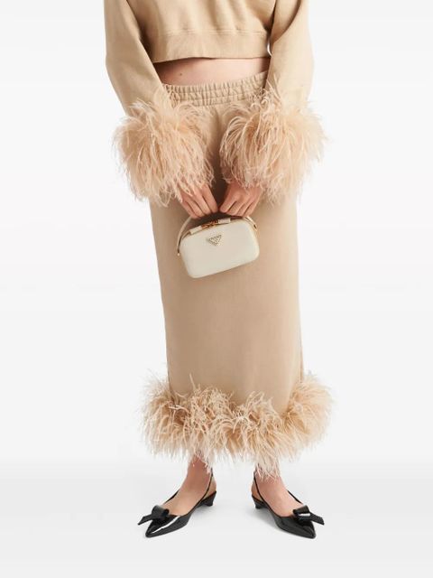 Prada feather-trim cotton midi skirt - Neutrals