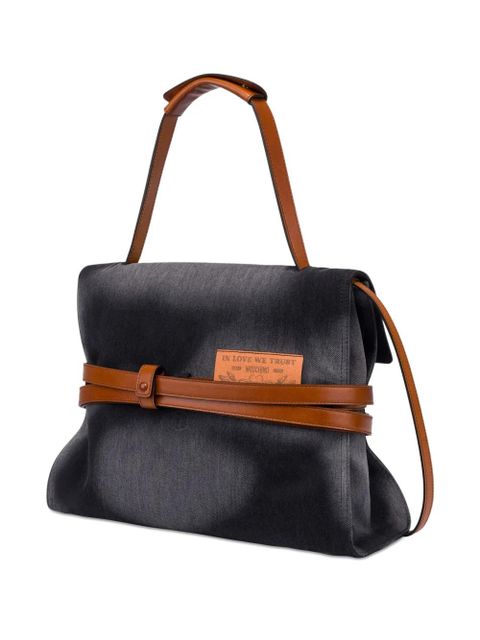 Moschino leather-trimmed denim shoulder bag - Black - zdjęcie produktu nr 2