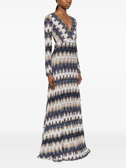 Missoni zigzag-pattern V-neck maxi dress - Blue