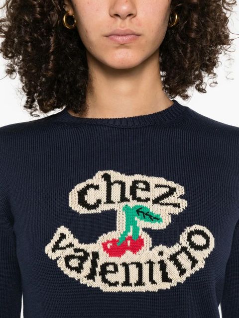 Valentino Garavani cherry-embellished crew-neck sweater - Blue