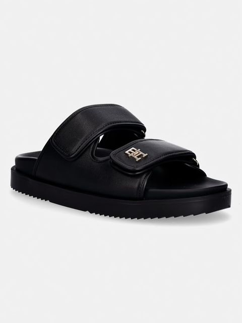 Tommy Hilfiger klapki damskie skórzane DOUBLE STRAP LEATHER SANDAL - zdjęcie produktu nr 2