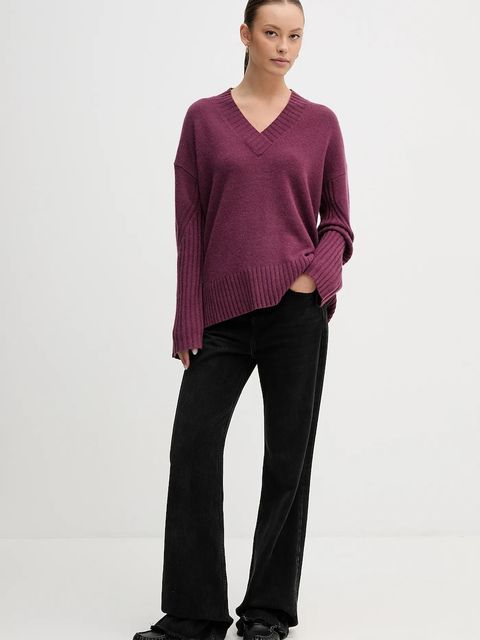 United Colors of Benetton sweter z dodatkiem wełny damski kolor fioletowy 1244D403A - zdjęcie produktu nr 2