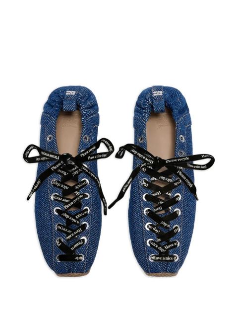 GANNI lace-up ballet flats - Blue