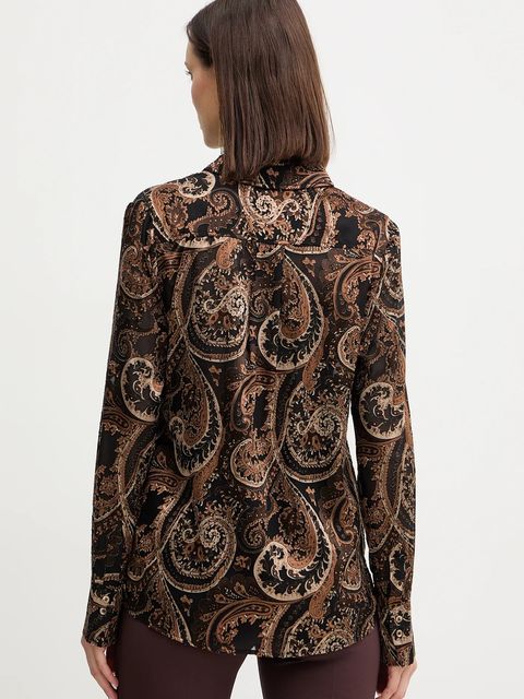 Guess koszula CLARISSE damska kolor brązowy regular z kołnierzykiem klasycznym W5BH78 W2770