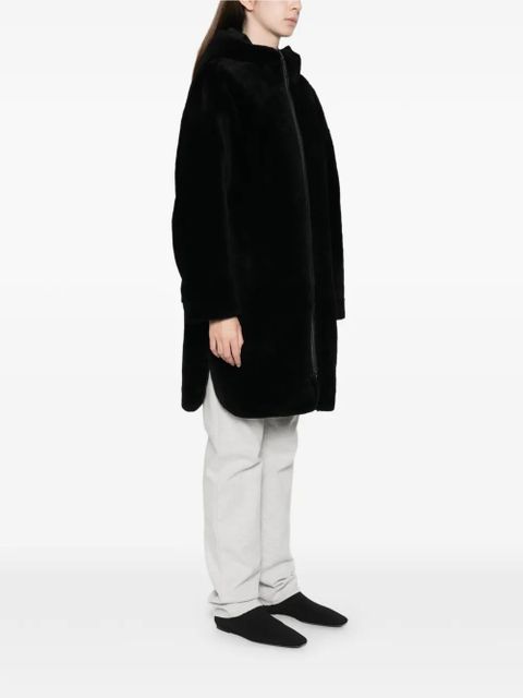 Yves Salomon hooded zip-fastening coat - Black