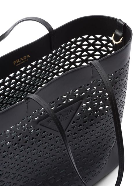 Prada logo-perforated tote bag - Black