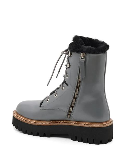 Yves Salomon shearling-trim lace-up combat boots - Grey