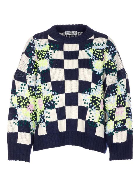 Essentiel Antwerp embroidered check sweater - Blue - zdjęcie produktu nr 1