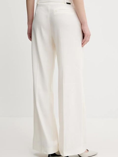 HUGO spodnie lniane damskie kolor beżowy szerokie high waist 50537619