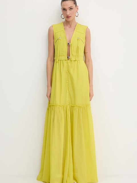 Pinko sukienka bawełniana kolor zielony maxi rozkloszowana 105246 A2MI