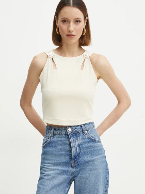 Guess bluzka damska kolor beżowy z aplikacją W5RP13 KAQL2