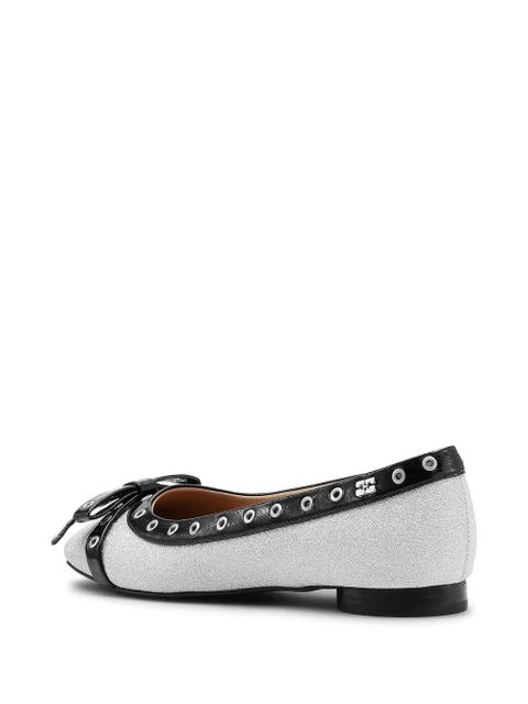 GANNI glitter eyelet detailing ballerina shoes - Silver