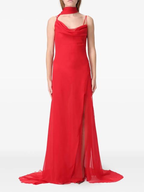 Blumarine Georgette cowl-neck side-slit maxi dress - Red - zdjęcie produktu nr 1