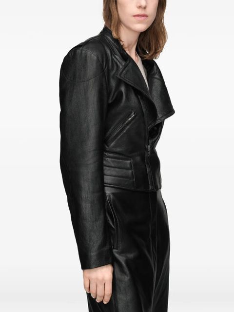 Maison Margiela folded collar leather jacket - Black