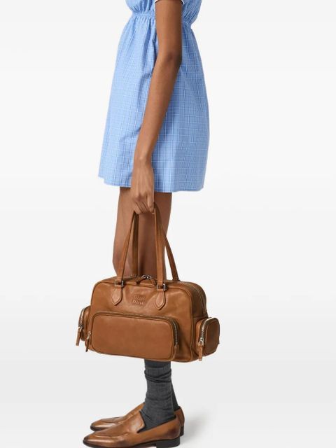 Miu Miu pocket leather tote bag - Brown - zdjęcie produktu nr 2